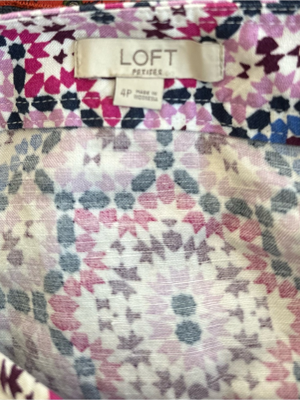 LOFT Linen Blend Pink Mosaic Print‎ Midi Wrap Skirt 4P - Picture 4 of 4